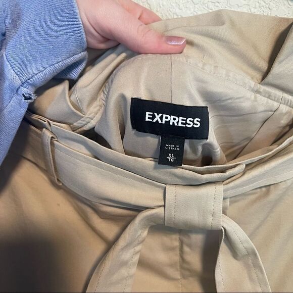Express- Khaki High Paper Bag Waist Skirt with Tie Belt, Size XL - Picture 4 of 10